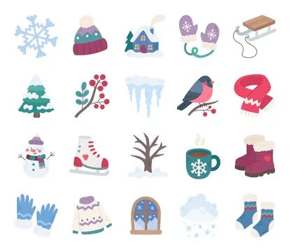 Winter set featuring snowflake hat cottage mittens Stock Illustration
