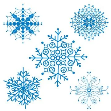 Winter set of five isolated snowflakes, vector illustration Stock Illustration