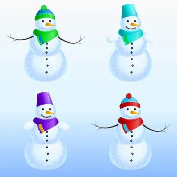 Winter set of four snowmen Stock Illustration
