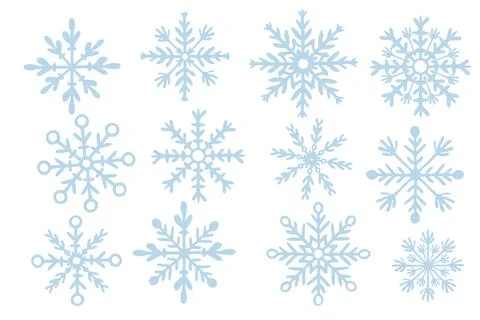 Winter set of snowflakes of various sizes and shapes. Hand-drawn illustration Illustrazione stock