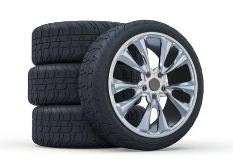Winter set tires with hard protector. 3D Illustrazione stock