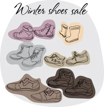 Winter Shoes Collection Stock Illustration