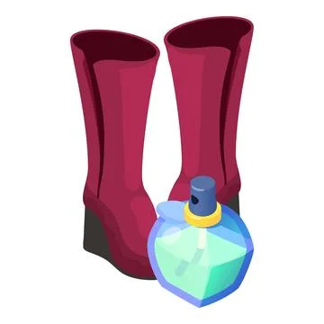 Winter shoes icon isometric vector. High women winter boot and perfume bottle Ilustração Stock