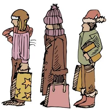 Winter shoppers Stock Illustration