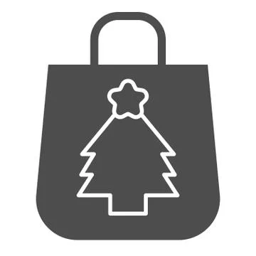 Winter shopping package solid icon. Bag for presents with tree symbol, glyph 库存插图