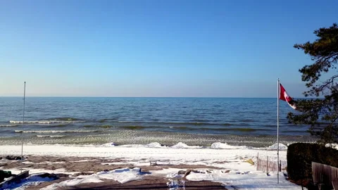 Winter shoreline with ice forming Stock Footage 145164233
