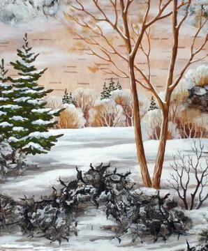 Winter siberian landscape Stock Illustration
