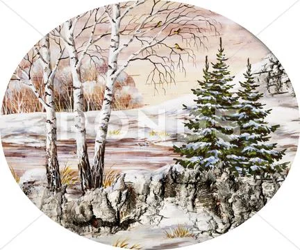 Winter siberian landscape Stock Illustration