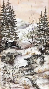 Winter siberian landscape Stock Illustration