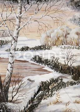 Winter siberian landscape Stock Illustration