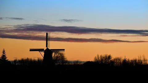 Winter Silhouette Windmill Stock Photos