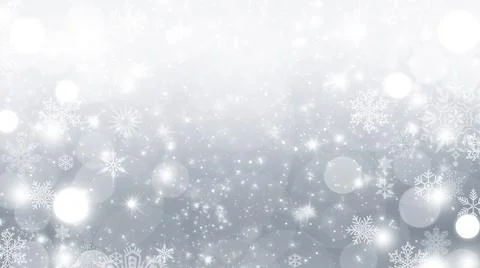 Winter silver bokeh background with circles, sparkles and snowflakes Stock Illustration