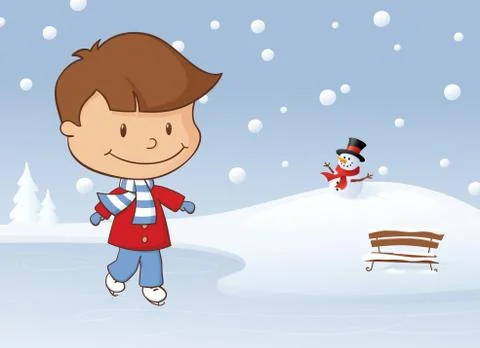 Winter skating boy Stock Illustration