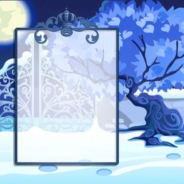Winter sketch with space for your text on the background of snowy trees in the Stock Illustration
