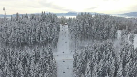 Winter Ski lifts in the forest Stock Footage 150354076