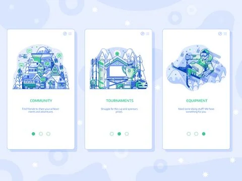 Winter Ski Resort App UI Line Illustrations Stock Illustration