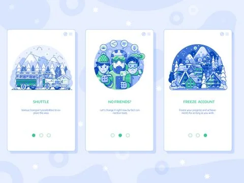 Winter Ski Resort App UI Line Illustrations Stock Illustration