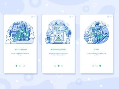 Winter Ski Resort App UI Line Illustrations Stock Illustration