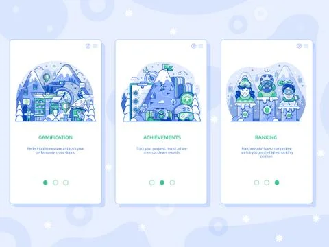 Winter Ski Resort App UI Line Illustrations Stock Illustration