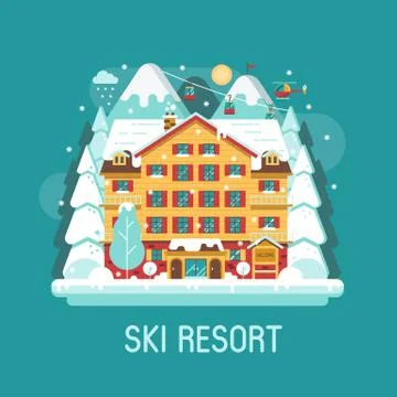 Winter Ski Resort Flat Landscape Stock Illustration