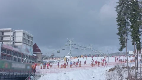 Winter ski resort time lapse. Cableway in mountains Stock Footage 90376378