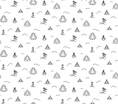 Winter ski seamless pattern. Editable and repeatable vector illustrator file. 스톡 일러스트