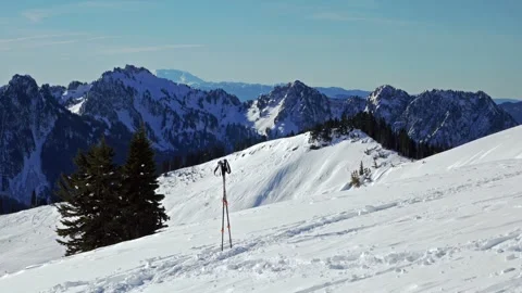Winter Ski Touring on the Skyline Trail to Panorama Point in Mount Rainier Natio Stock Footage 332143271