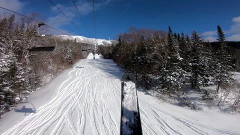 Winter ski vacation video. Time lapse of Ski lift and gondola. First person view Stock Footage 167800415