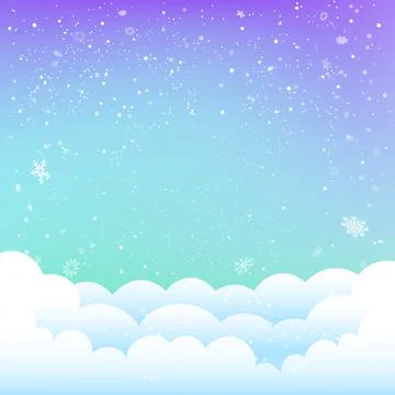 Winter sky clouds Christmas template and snowfall Stock Illustration