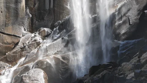 Winter slow motion clip of the base of vernal falls in yosemite Stock Footage 138141783