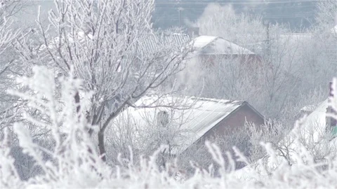Winter smoke from the chimney house Stock Footage 72457375