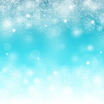 Winter Snow Background with Different Snowflakes Stock Illustration