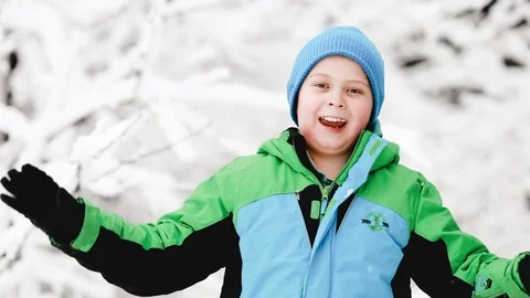 Winter snow boy fun Stock Footage 71387222