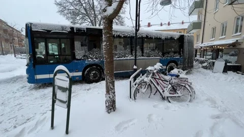 Winter snow bus Stock Footage 235170880