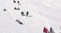 Winter Snow Covered Mountain Slope Children Sledging Kids Sliding Sleigh Sledge HD Footage