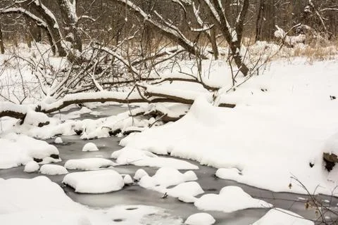 Winter snow covered stream Foto stock