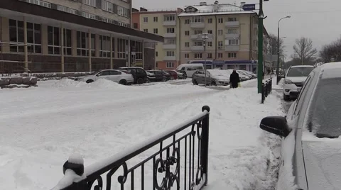 Winter snow-covered streets in Brest city Stock Footage 59869503