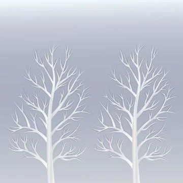 Winter Snow covered trees on background . paper art style. Stock Illustration