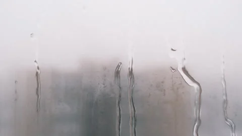 Winter snow day. ice on window glass, sad seasons Stock Footage 297950865