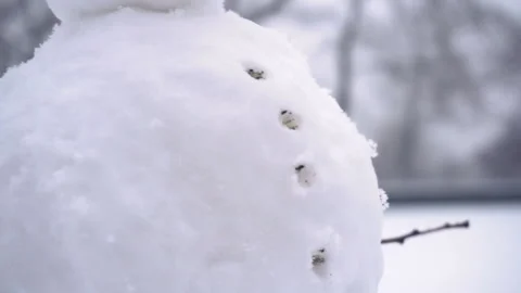 Winter snow fall in mountain cold pine tree wooded hill side snowman Stock Footage 86204434