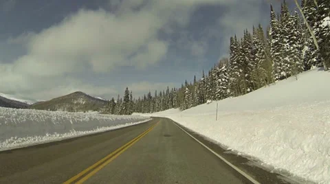 Winter snow high mountain road POV 3 HD 0277 Stock Footage 35344499