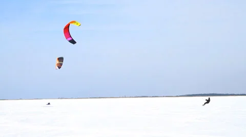 Winter Snow kiting Stock Footage 28677249