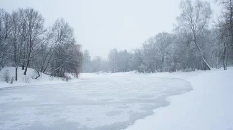 Winter Snow in Lake of Park. Stock Photos