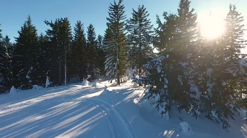 Winter snow landscape. aerial view fly over. majestic snow mountains. tourism Video stock 80321128