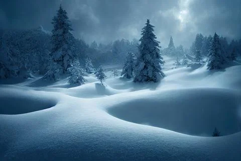 Winter snow landscape with a forest in the background Stock Illustration