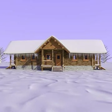 Winter Snow Log Cabin 3D Model