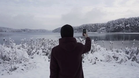 Winter snow man lake Stock Footage 83272014