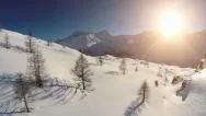 Winter Snow Mountains. Aerial View. Beautiful Sunset Stock Footage