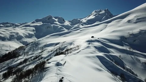 Winter Snow Mountains. Aerial View. Ski-tour Stock-Footage 112453003