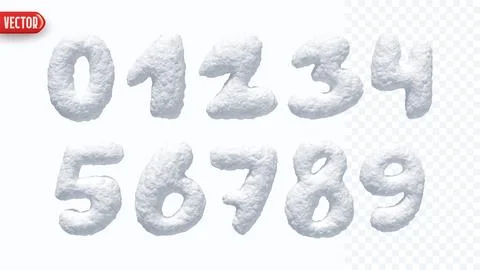 Winter Snow numbers realistic 3d design isolated on background. Set of numb.. Stock Illustration